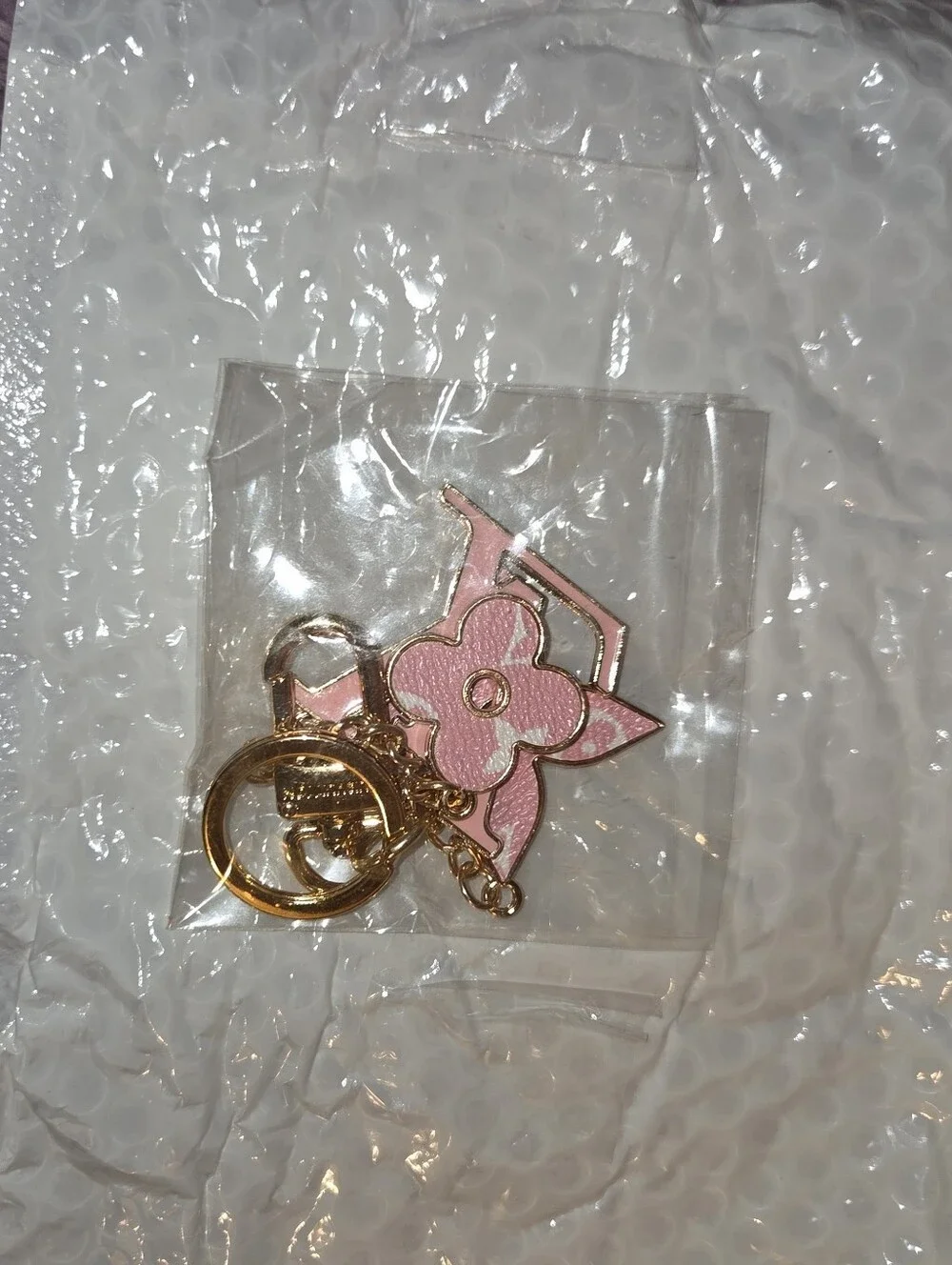 Designer-Inspired Pink & White Monogram Keychain Charm